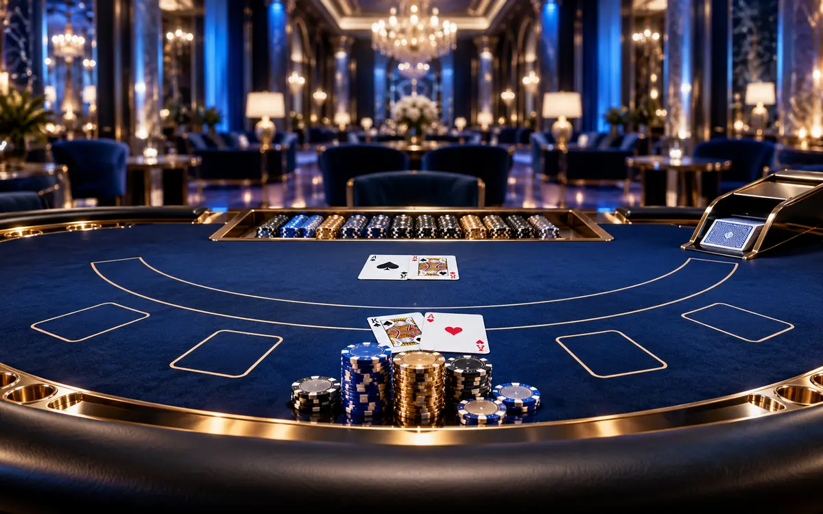 Safir ve altın detaylı premium casino masası